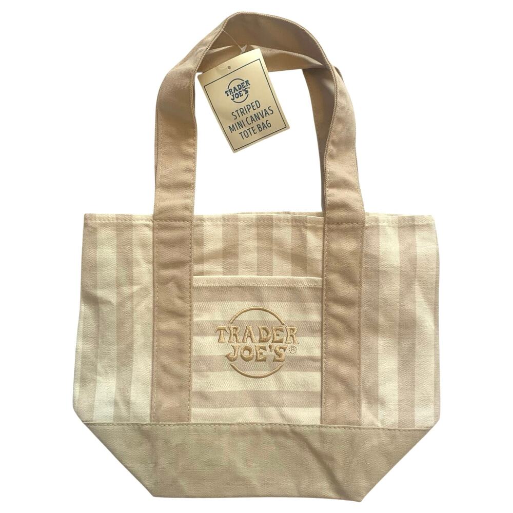 Trader Joe’s Limited Edition Striped Mini Canvas Tote Bag Beige Cream Viral